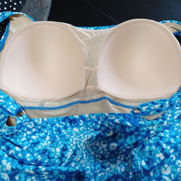 Swimsuits For All Women's 20 Squareneck Swimdress Attached Bottoms Blue Leopard - Picture 7 of 10